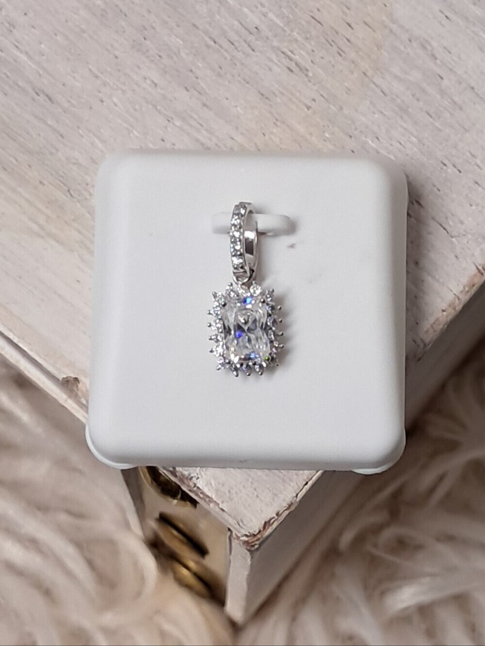 925 Silver And 1.25 Ct Moissanite Emerald Cut Pendant NWT